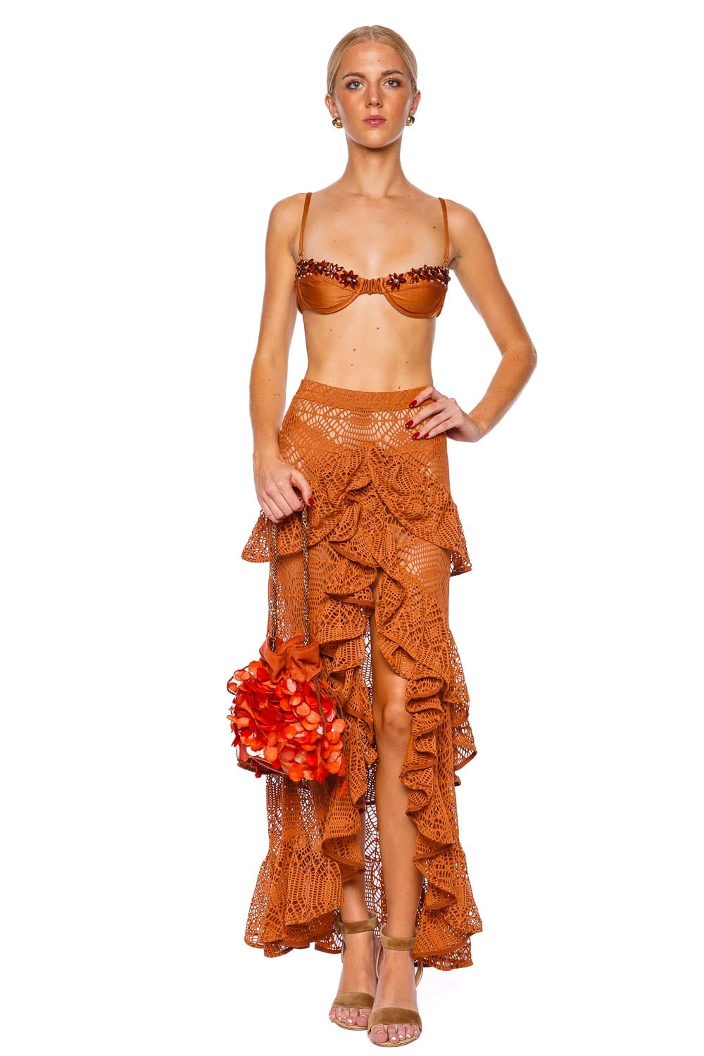 PatBO Pine Brown Lace Beach Skirt