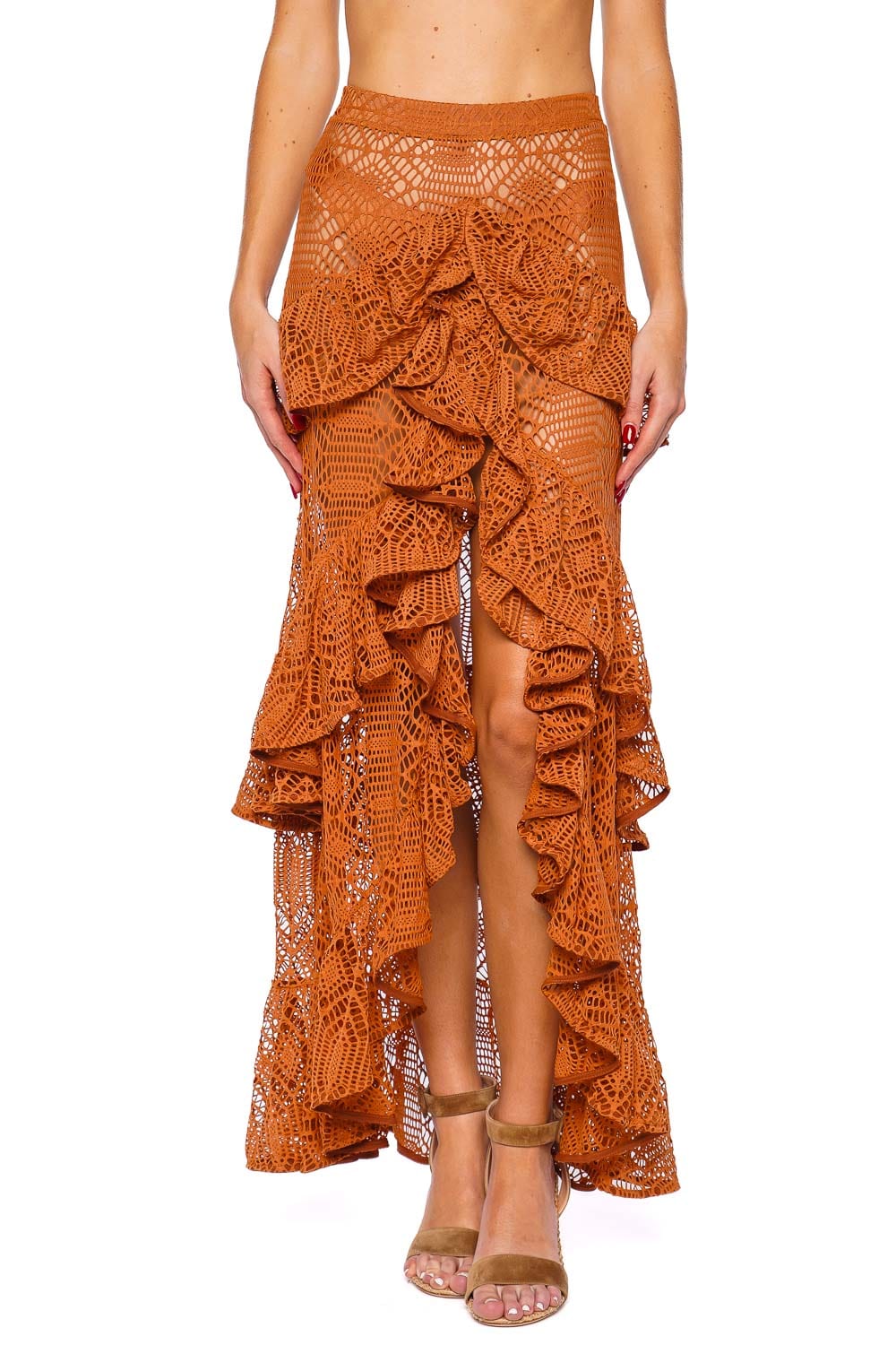 PatBO Pine Brown Lace Beach Skirt