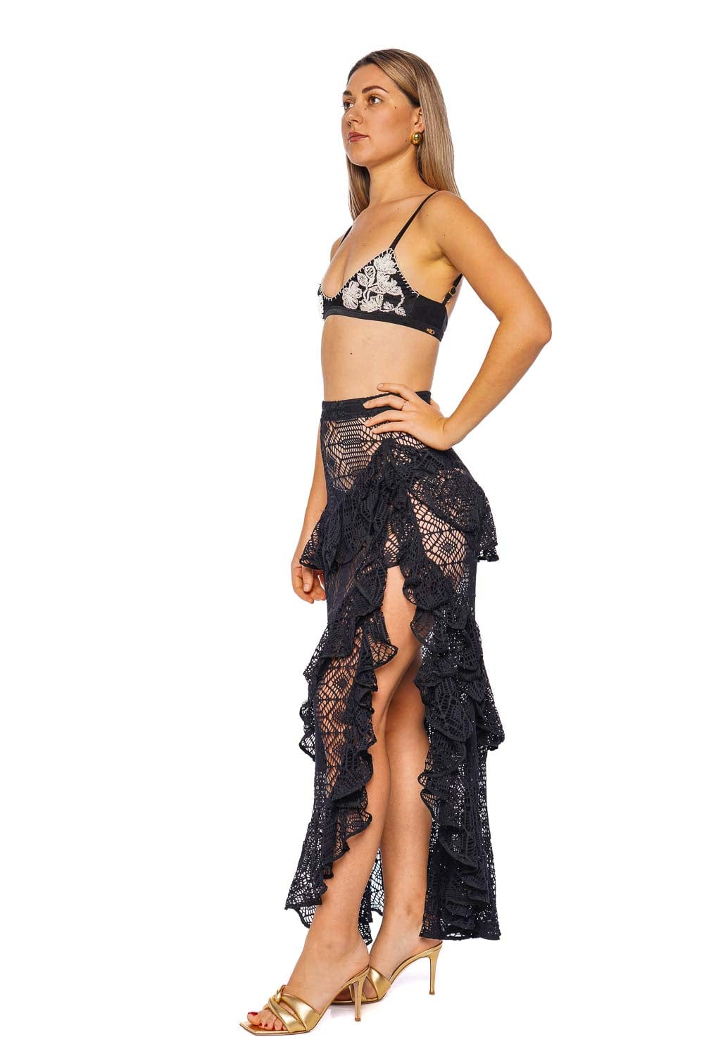 PatBO Pine Black Lace Beach Skirt