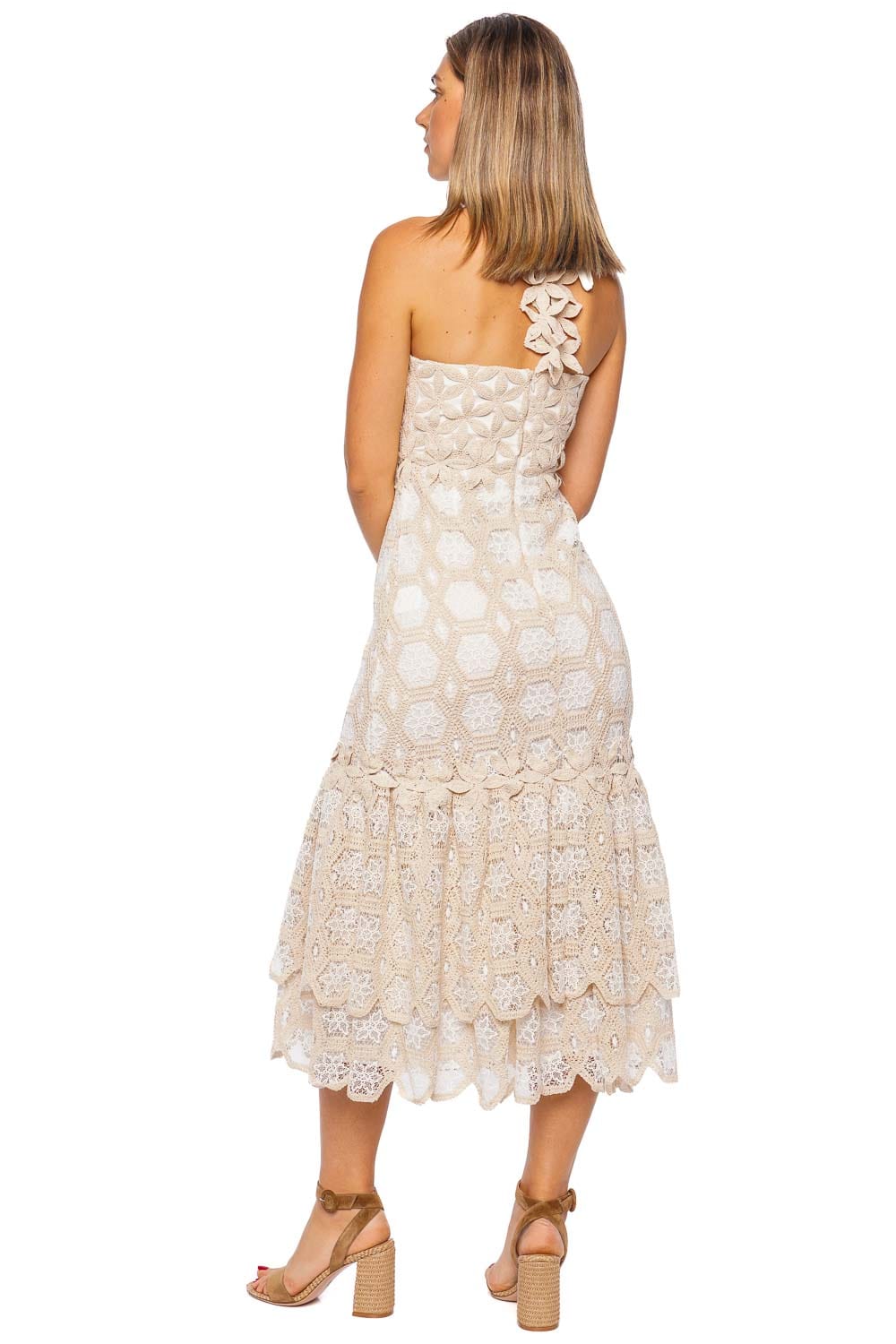 PatBO Natural Floral Crochet Midi Dress