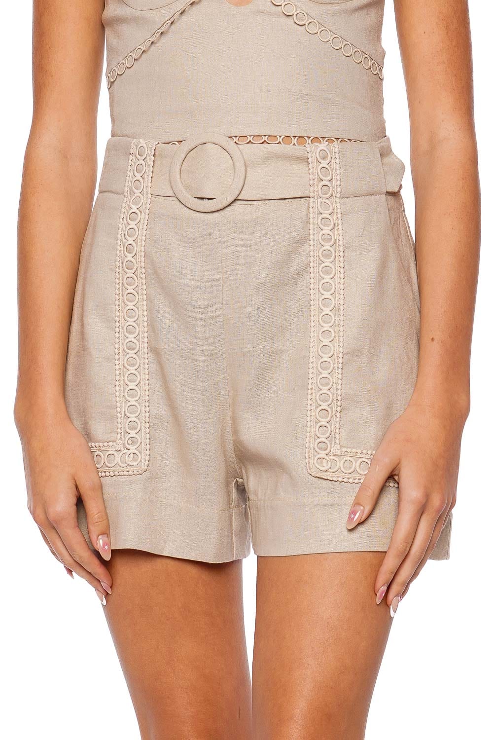 PatBO Candy Linen Crochet Belted Short