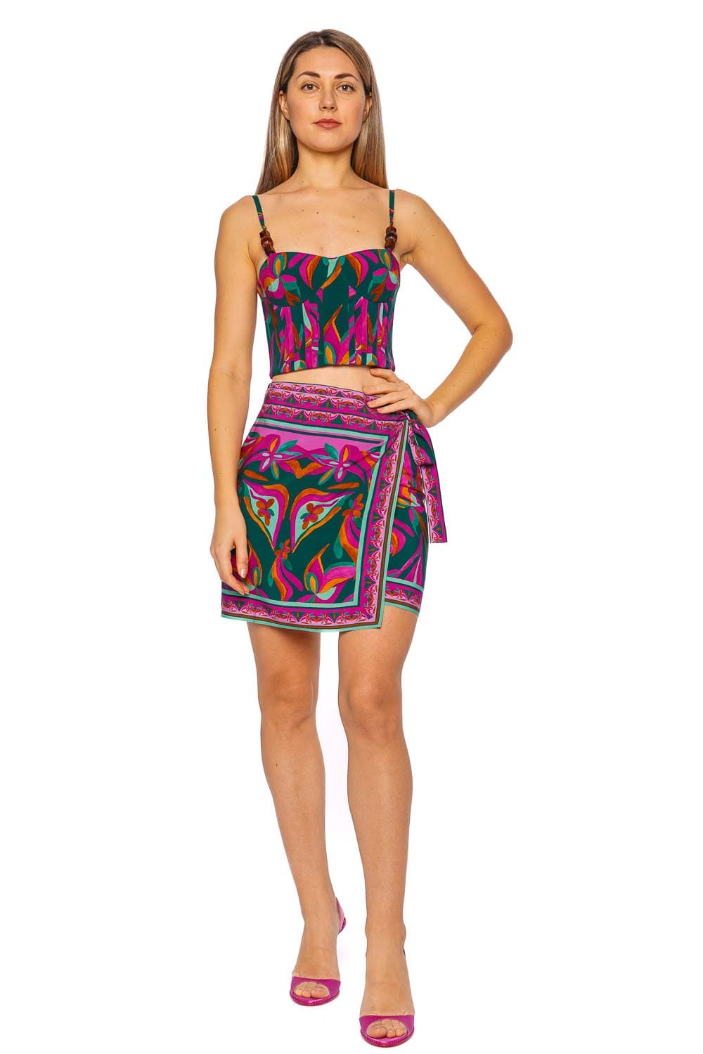 PatBO Aljezur Printed Wrap Mini Skirt