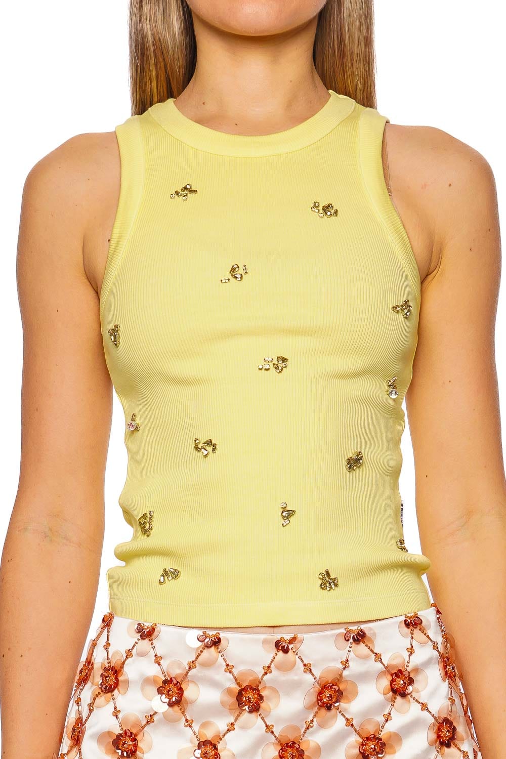 DES_PHEMMES Lemonade Crystal Embellished Classic Tank