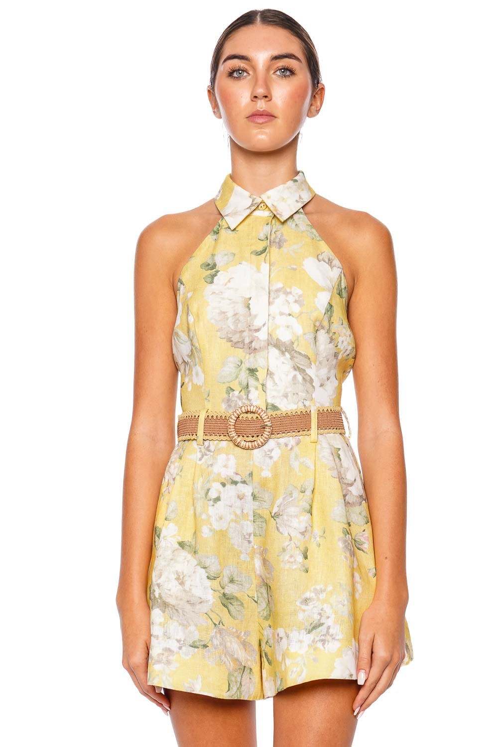 ZIMMERMANN Acacia Floral Linen Halter Playsuit