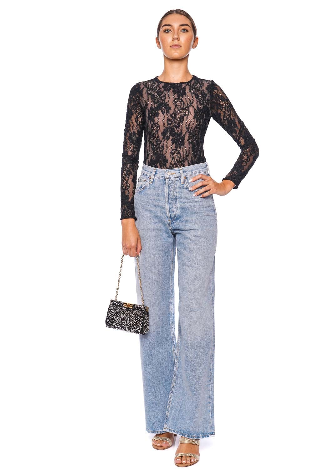 ZIMMERMANN Black Lace Long Sleeve Bodysuit