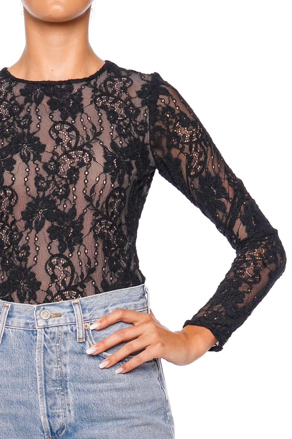 ZIMMERMANN Black Lace Long Sleeve Bodysuit