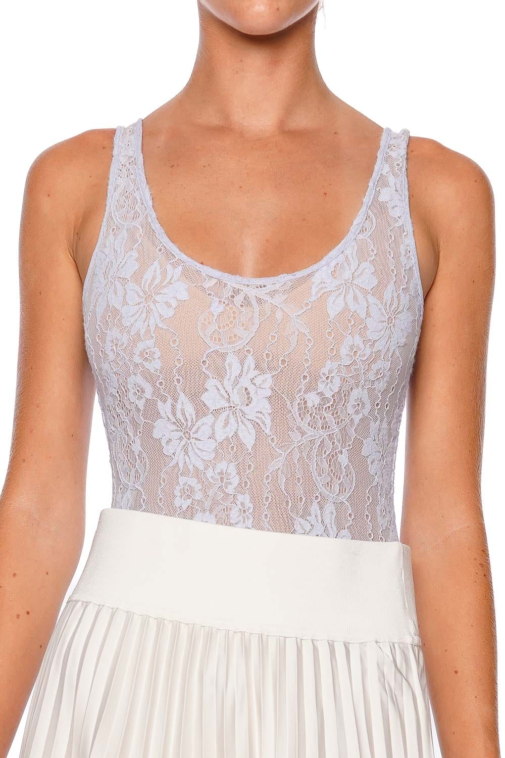 ZIMMERMANN Light Blue Lace Scoop Bodysuit