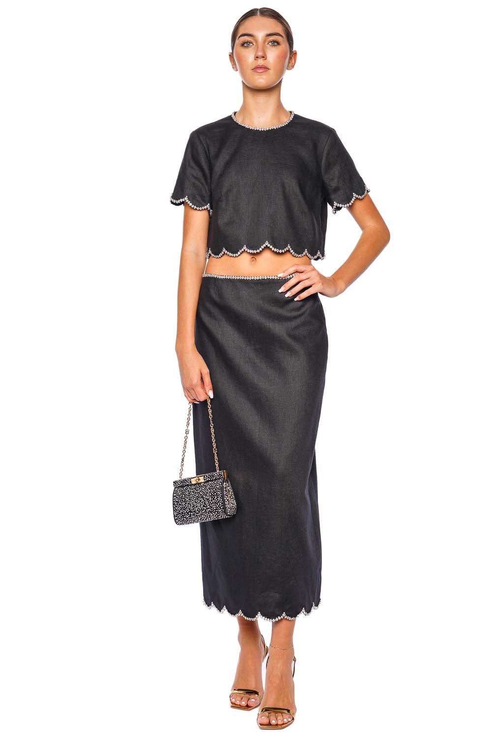 ZIMMERMANN Crush Black Scalloped Cropped Top