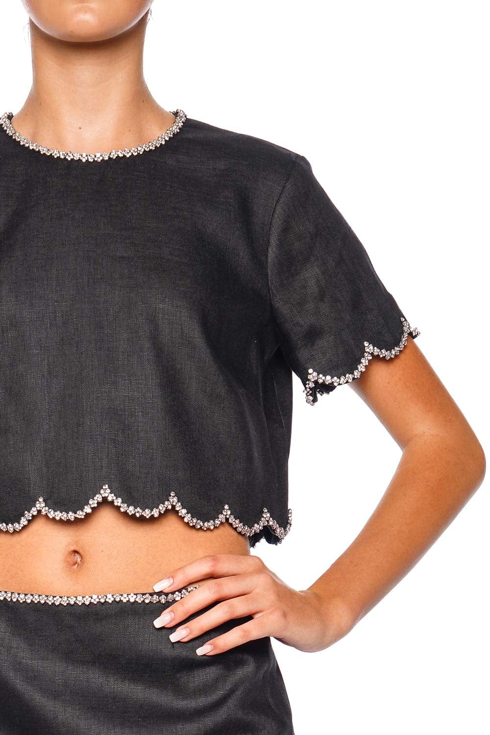 ZIMMERMANN Crush Black Scalloped Cropped Top