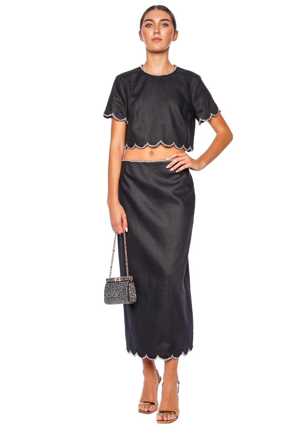 ZIMMERMANN Crush Black Scalloped Midi Skirt