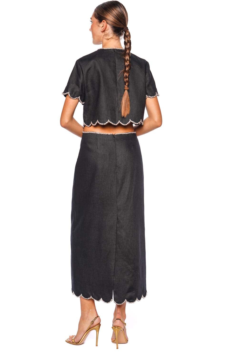 ZIMMERMANN Crush Black Scalloped Midi Skirt