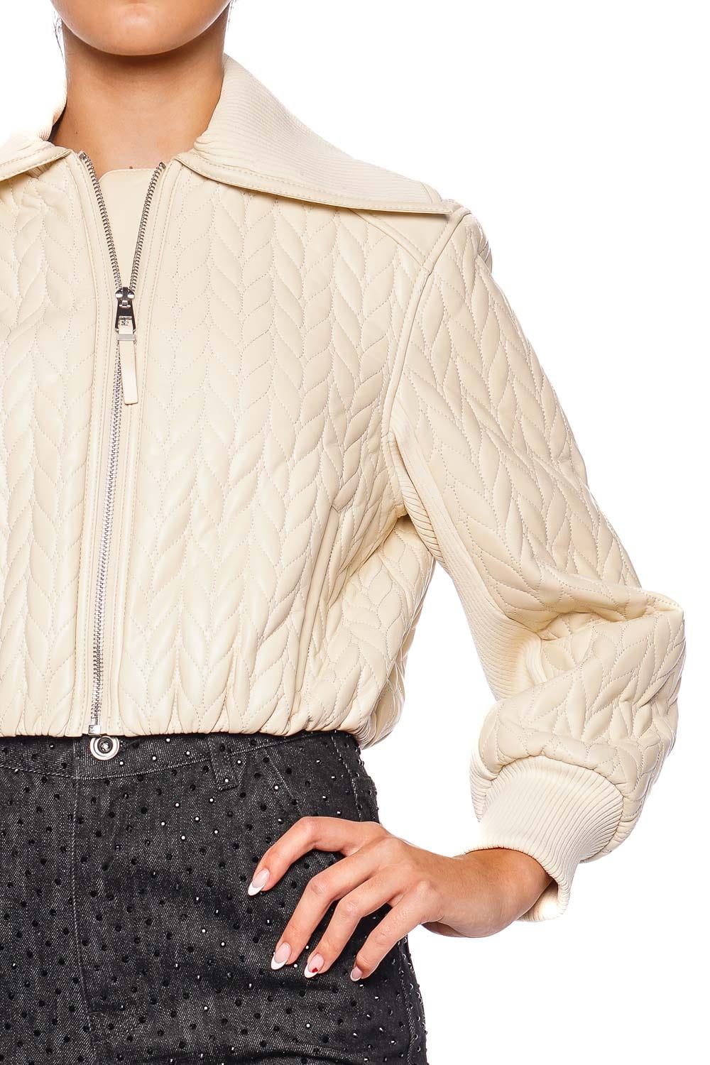 SIMKHAI Palmer Coconut Quilted Crop Jacket