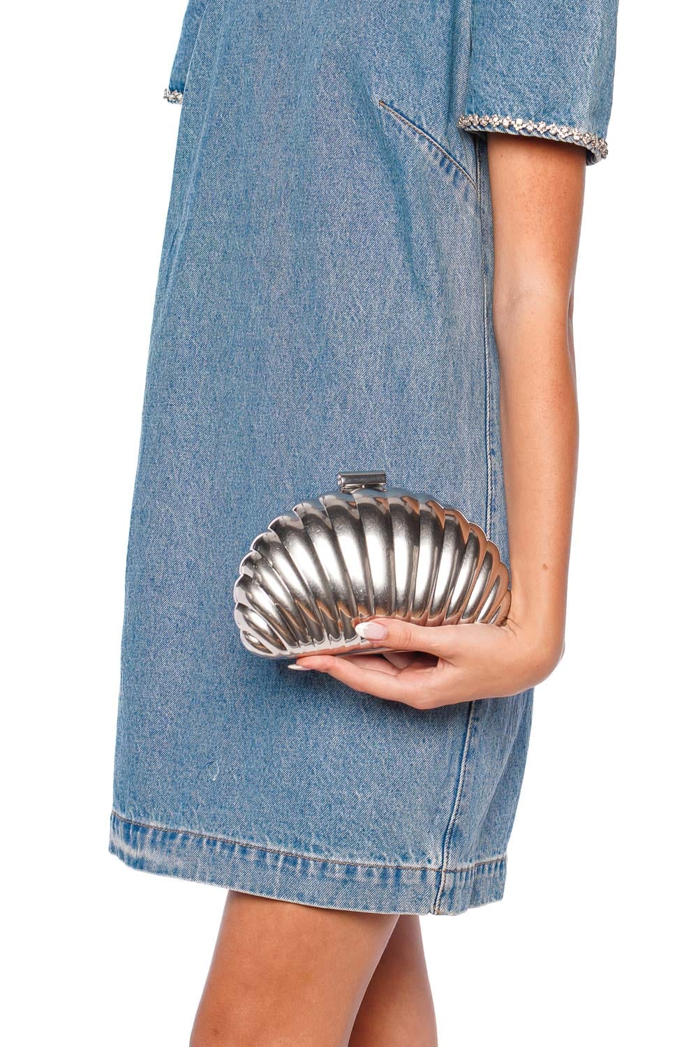 SIMKHAI Monet Silver Metallic Shell Clutch