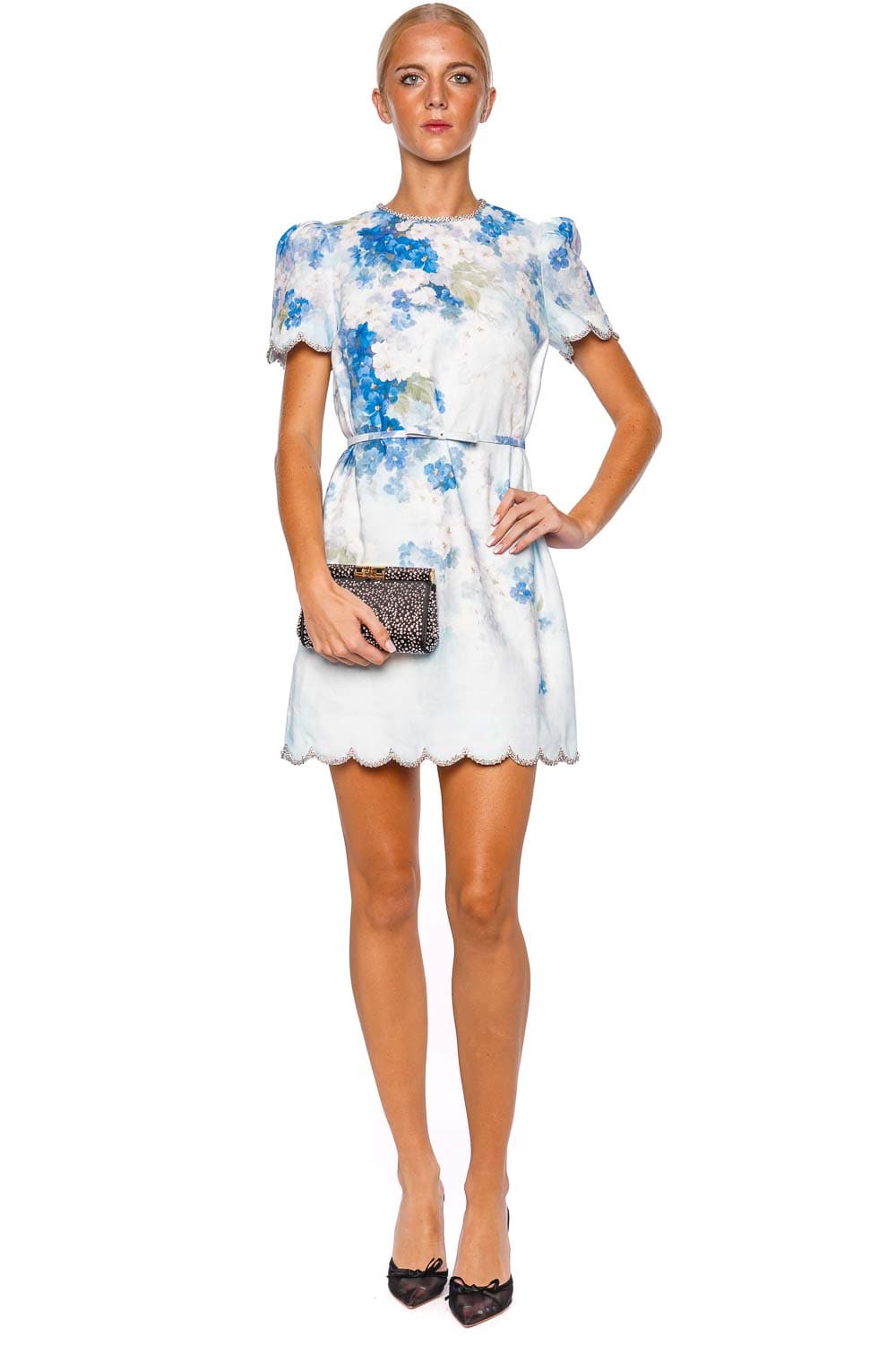 ZIMMERMANN Crush Blue Floral Scalloped Shift Dress