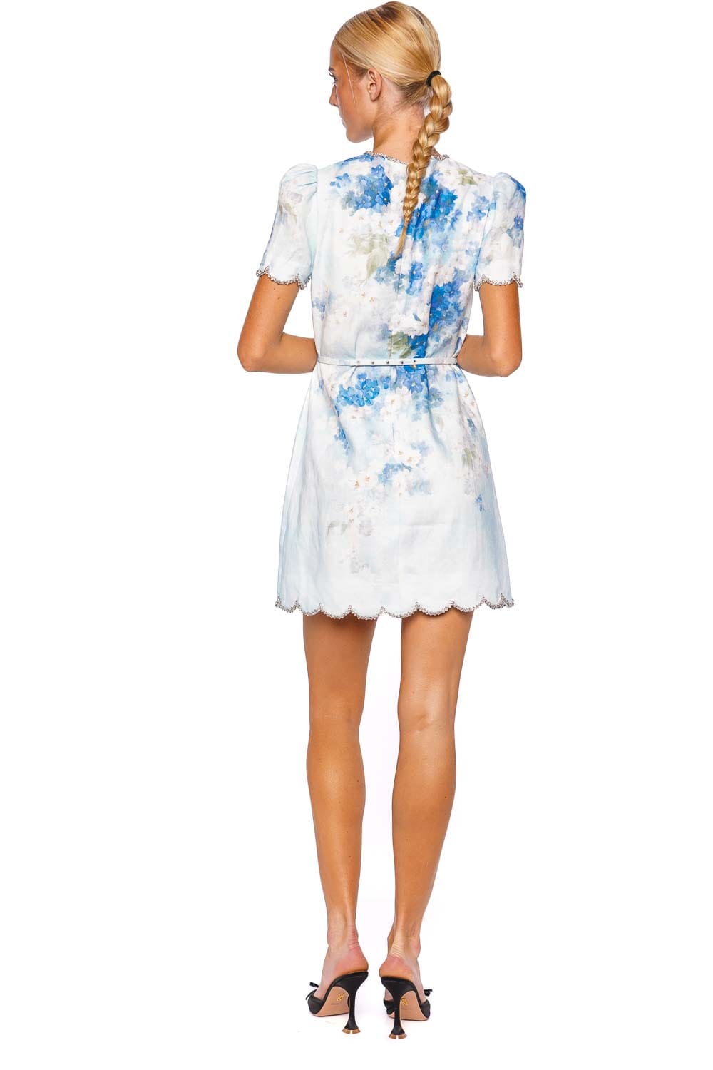 ZIMMERMANN Crush Blue Floral Scalloped Shift Dress