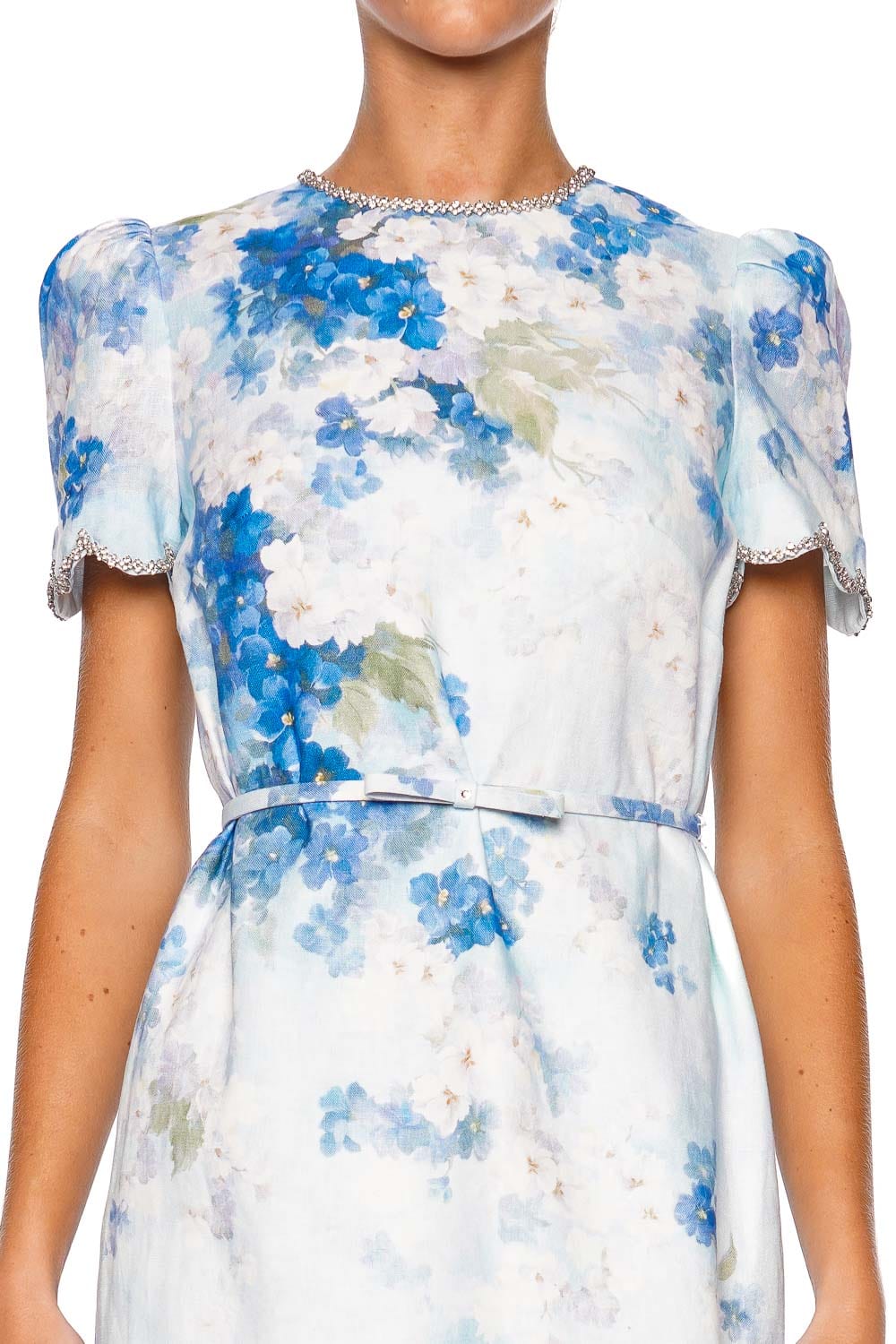 ZIMMERMANN Crush Blue Floral Scalloped Shift Dress