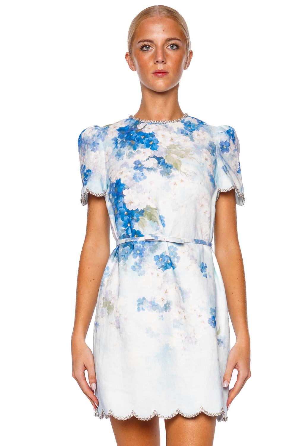 ZIMMERMANN Crush Blue Floral Scalloped Shift Dress