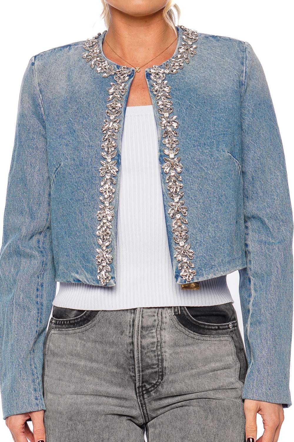 ZIMMERMANN Crush Embellished Denim Crop Jacket