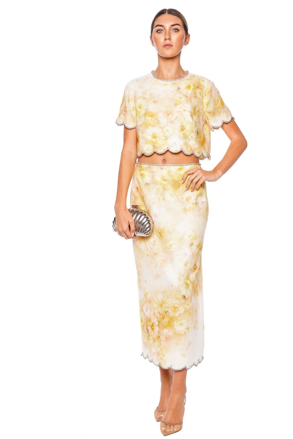 ZIMMERMANN Crush Yellow Floral Scalloped Top