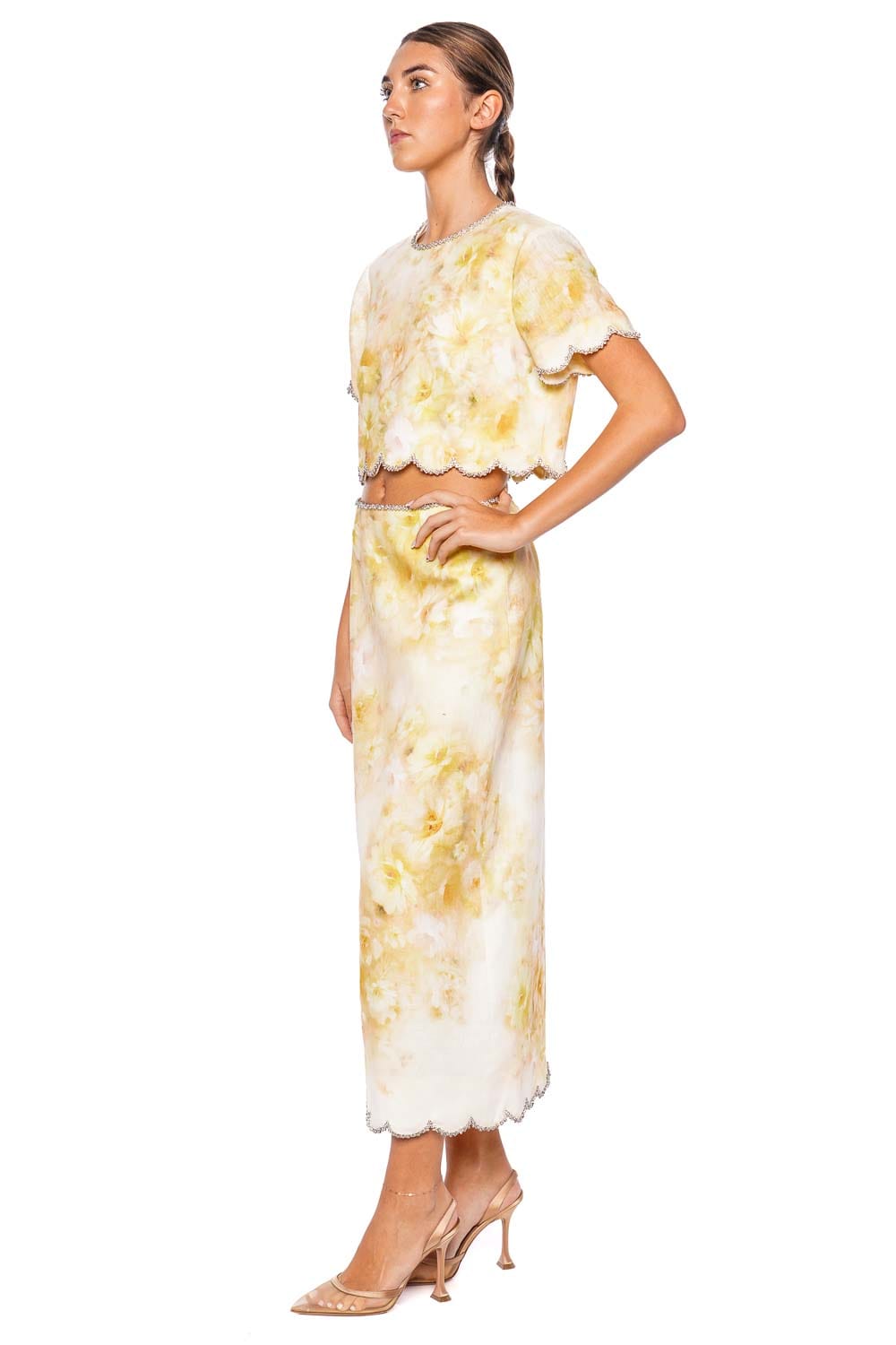 ZIMMERMANN Crush Yellow Floral Scalloped Top