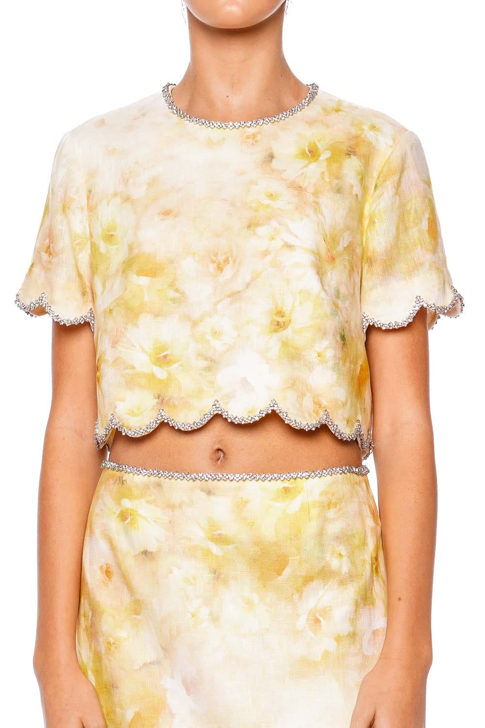 ZIMMERMANN Crush Yellow Floral Scalloped Top