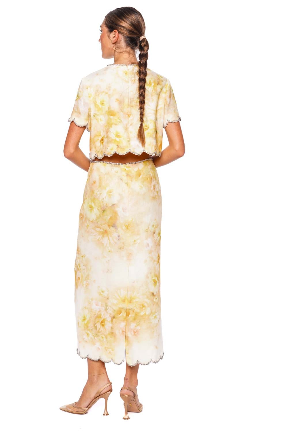 ZIMMERMANN Crush Yellow Floral Scalloped Midi Skirt