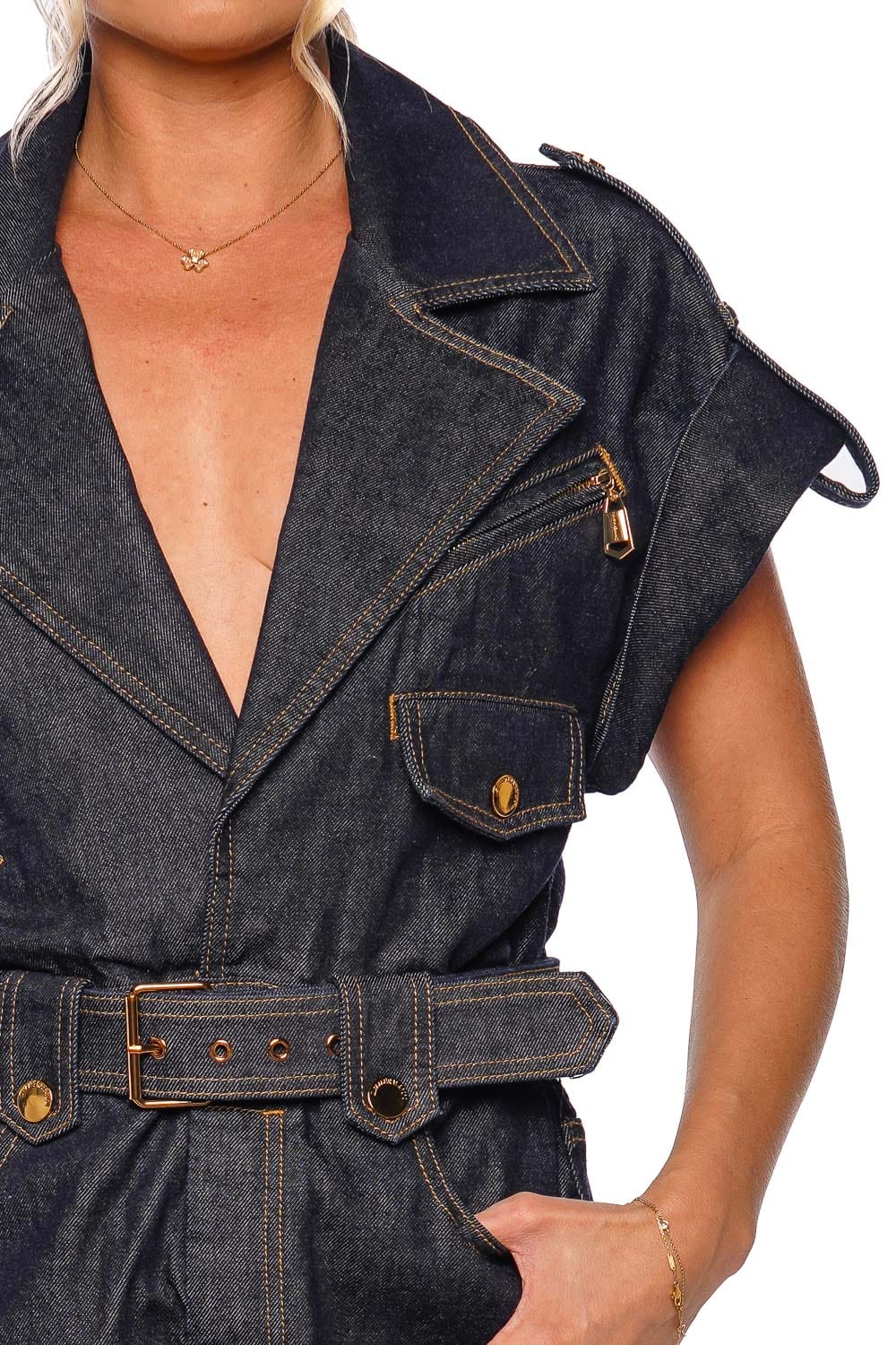 ZIMMERMANN Crush Denim Belted Playsuit