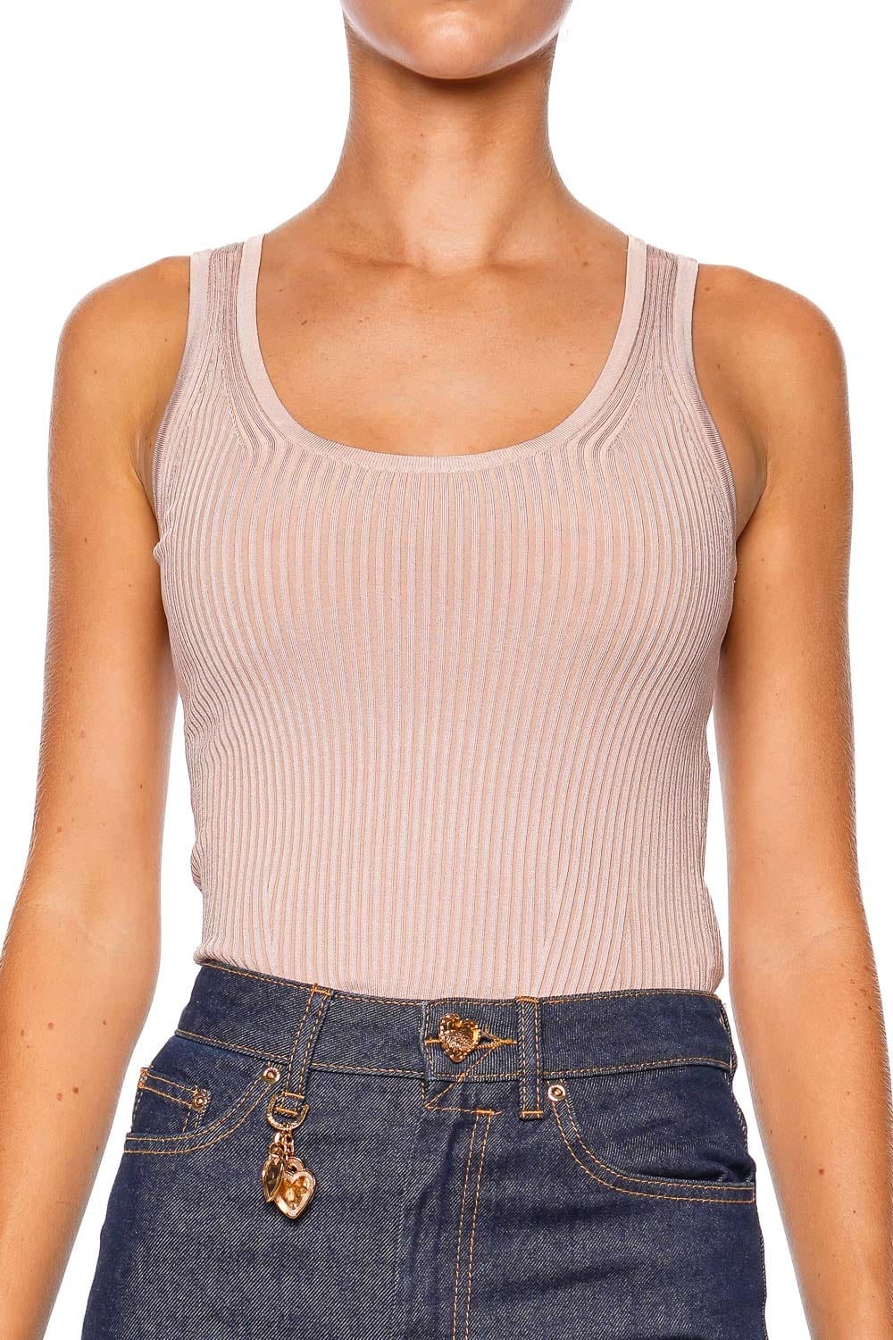 ZIMMERMANN Light Pink Scoop Ribbed Knit Tank