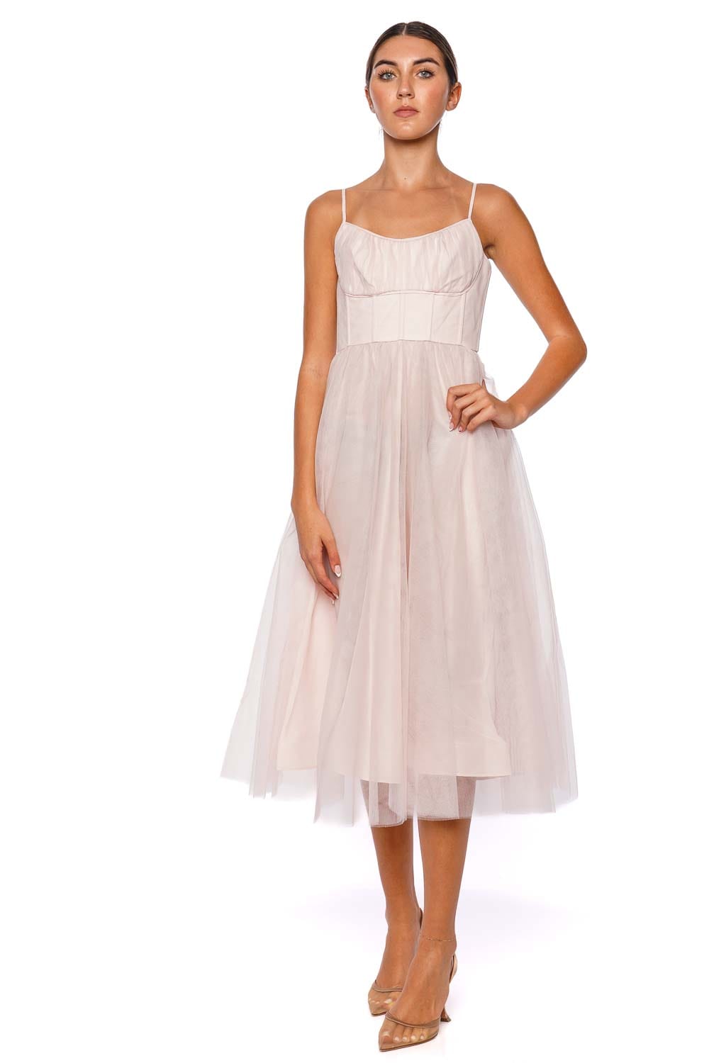 ZIMMERMANN Pink Tulle Corset Midi Dress