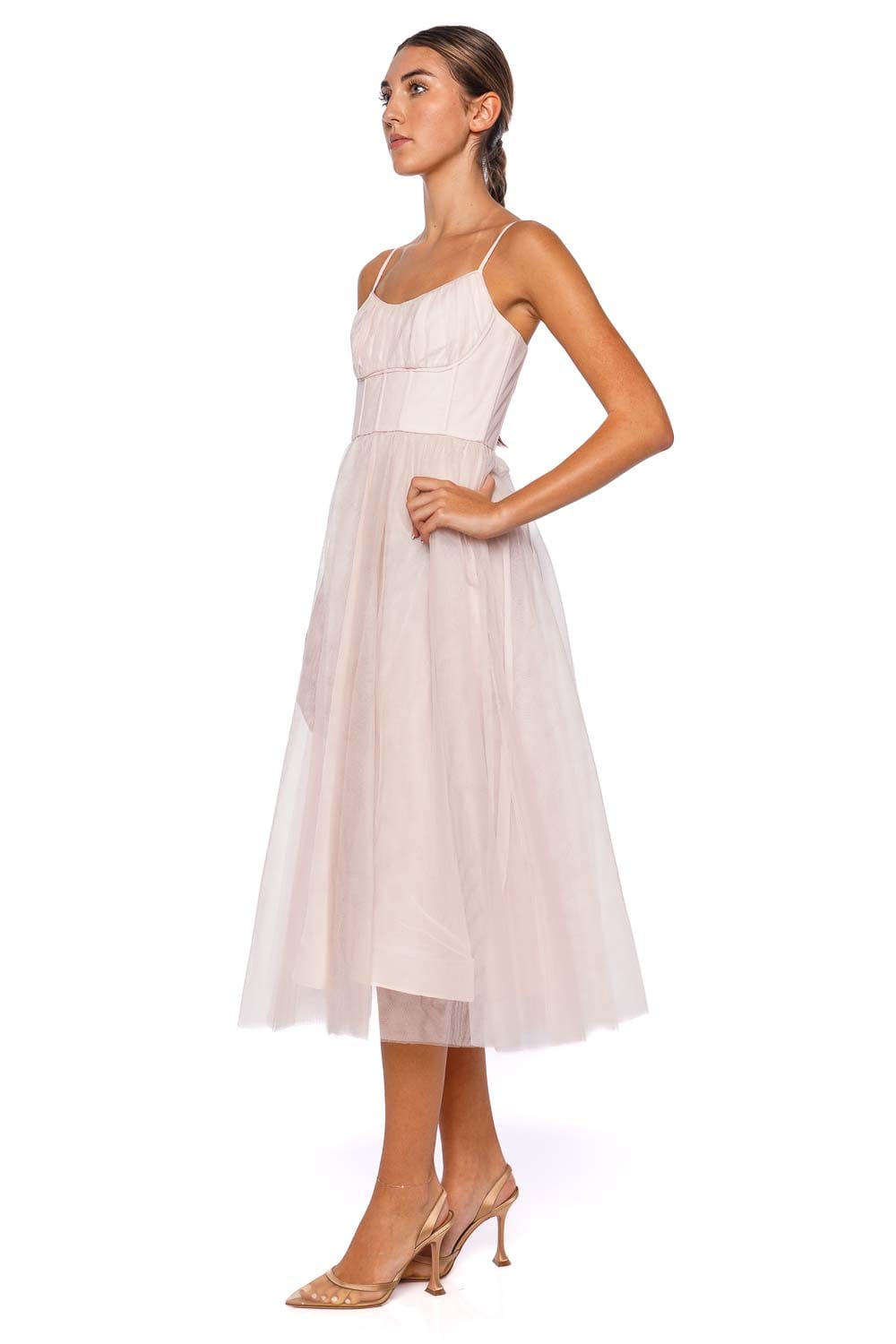 ZIMMERMANN Pink Tulle Corset Midi Dress