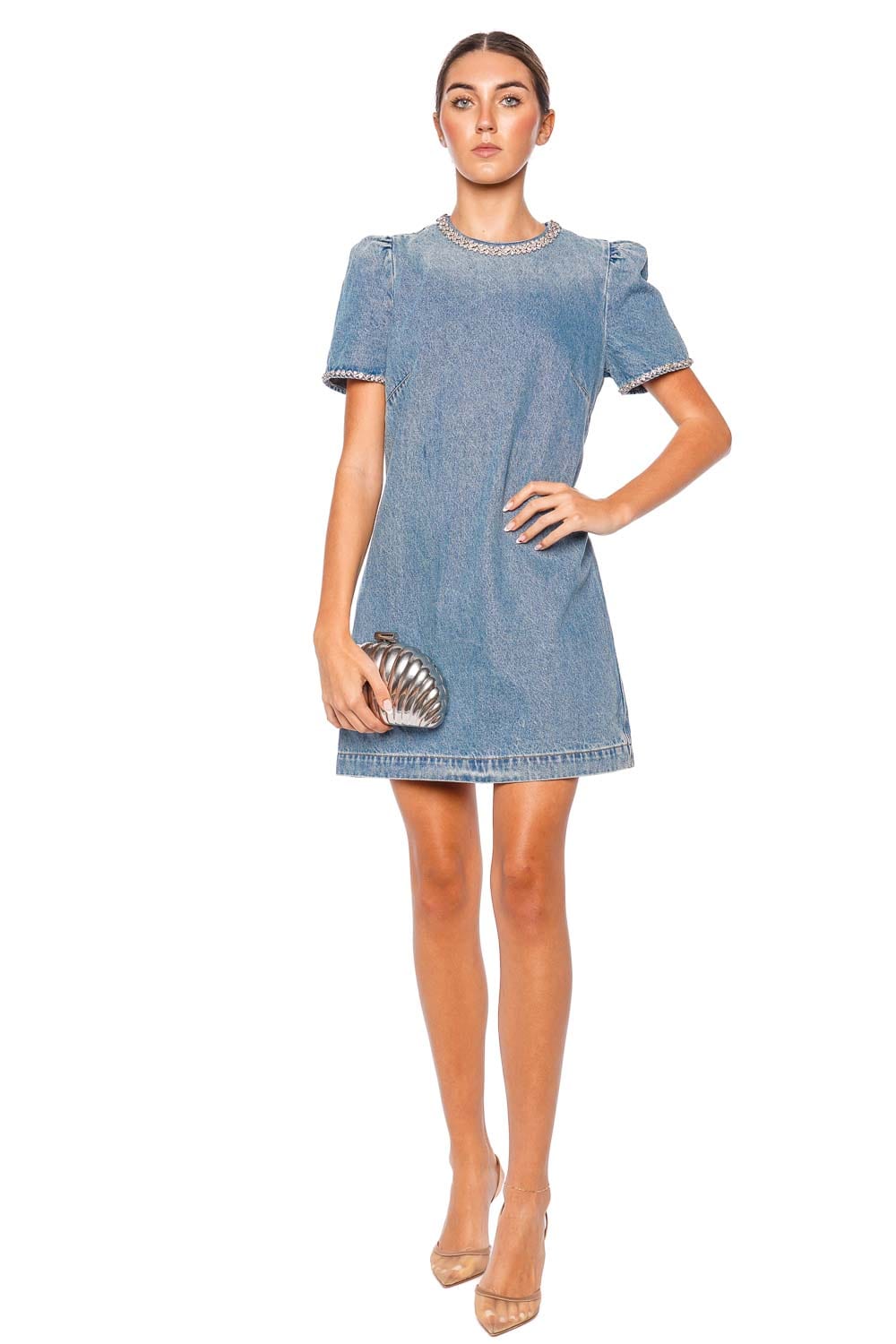 ZIMMERMANN Crush Embellished Denim Mini Dress