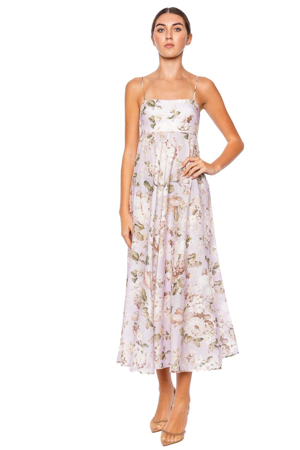 ZIMMERMANN Acacia Lilac Floral Bandeau Midi Dress