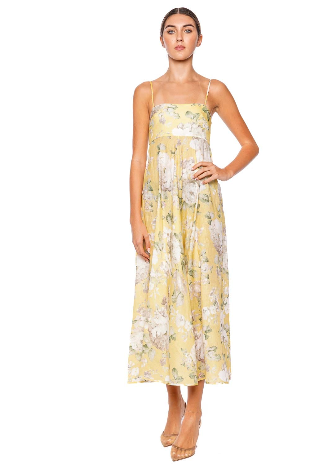 ZIMMERMANN Acacia Yellow Floral Bandeau Midi Dress