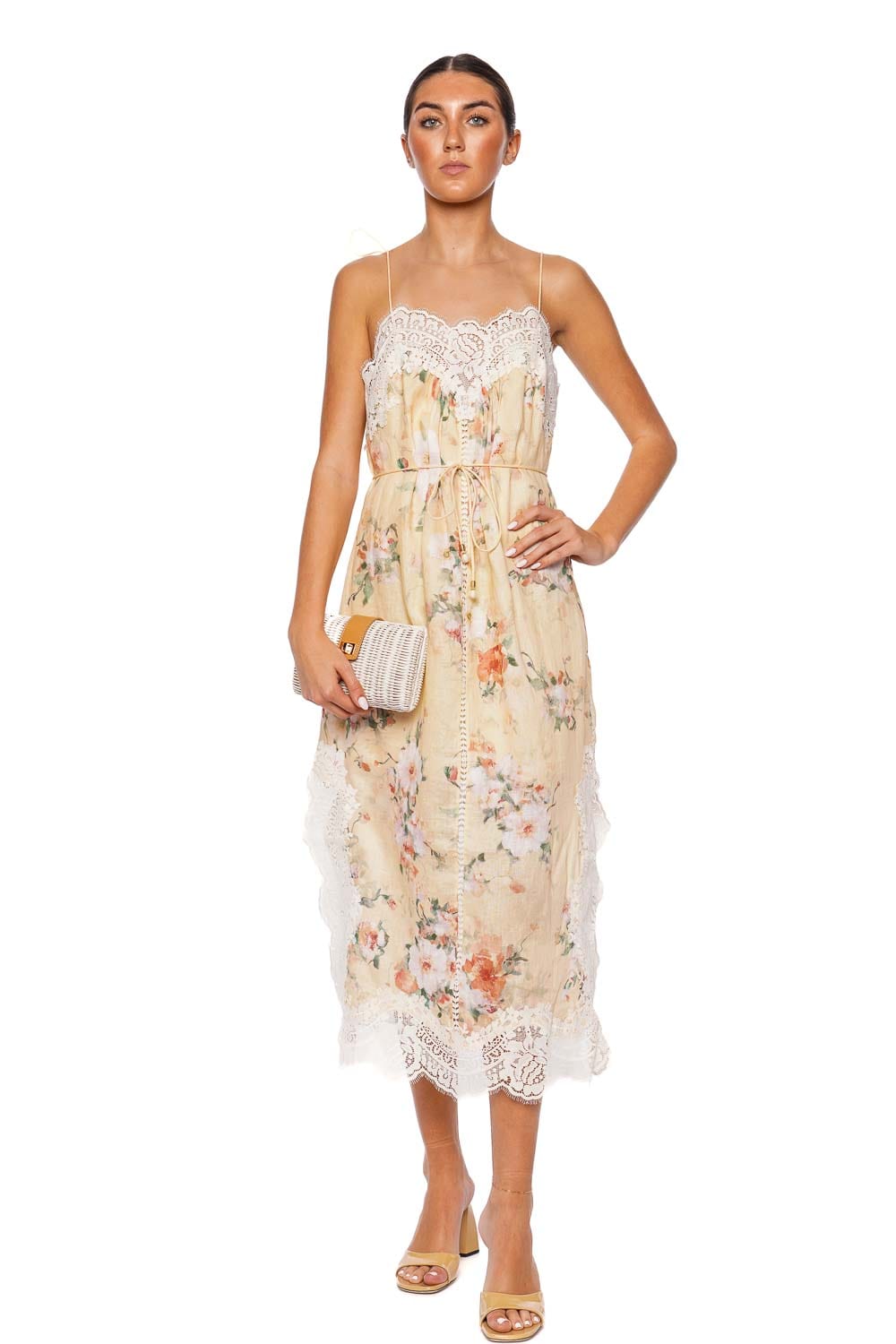 ZIMMERMANN Everley Lace Trim Slip Midi Dress