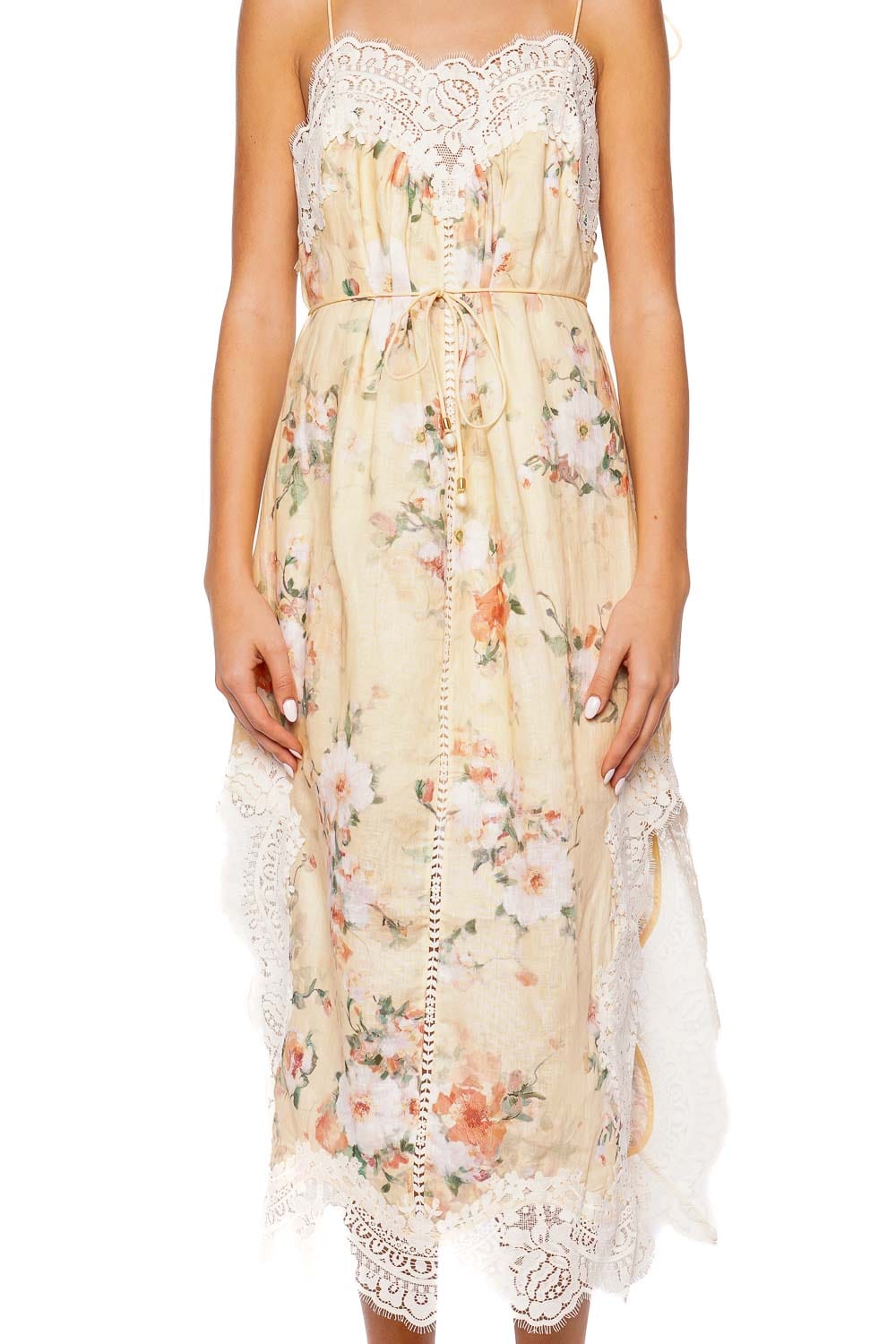 ZIMMERMANN Everley Lace Trim Slip Midi Dress