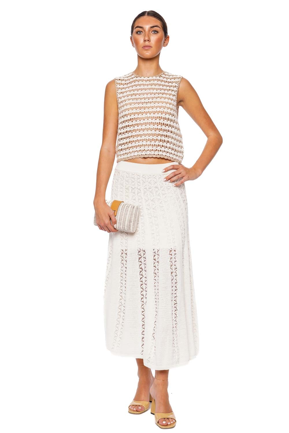 ZIMMERMANN Tallow Gold & Ivory Crochet Tank Top