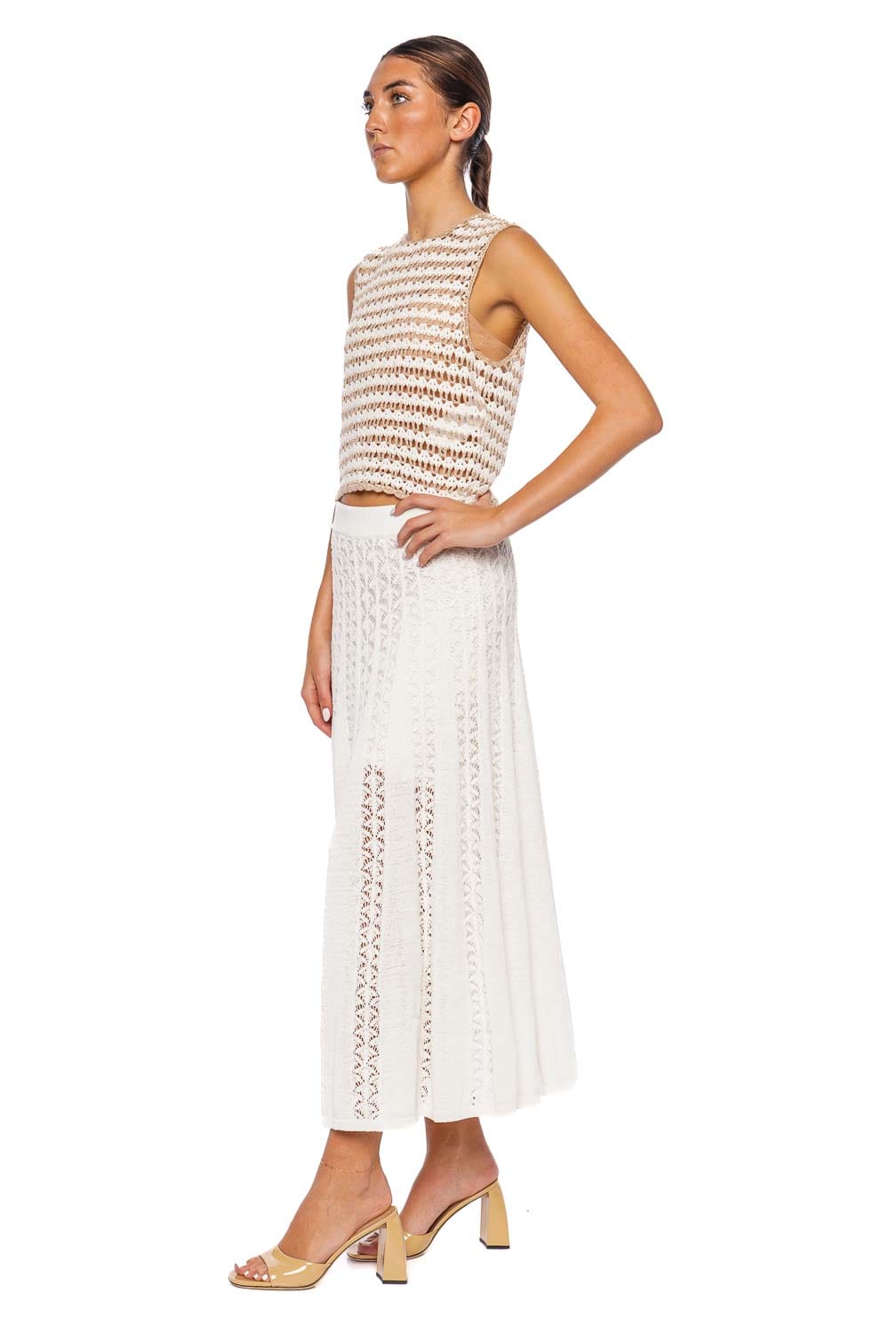 ZIMMERMANN Tallow Gold & Ivory Crochet Tank Top