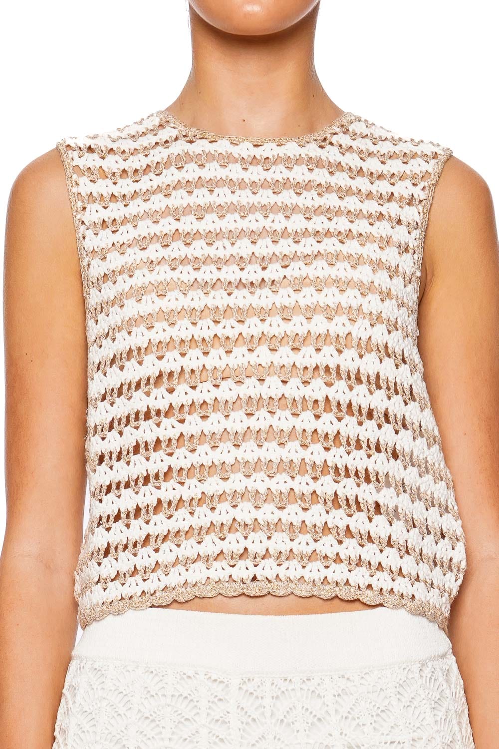 ZIMMERMANN Tallow Gold & Ivory Crochet Tank Top