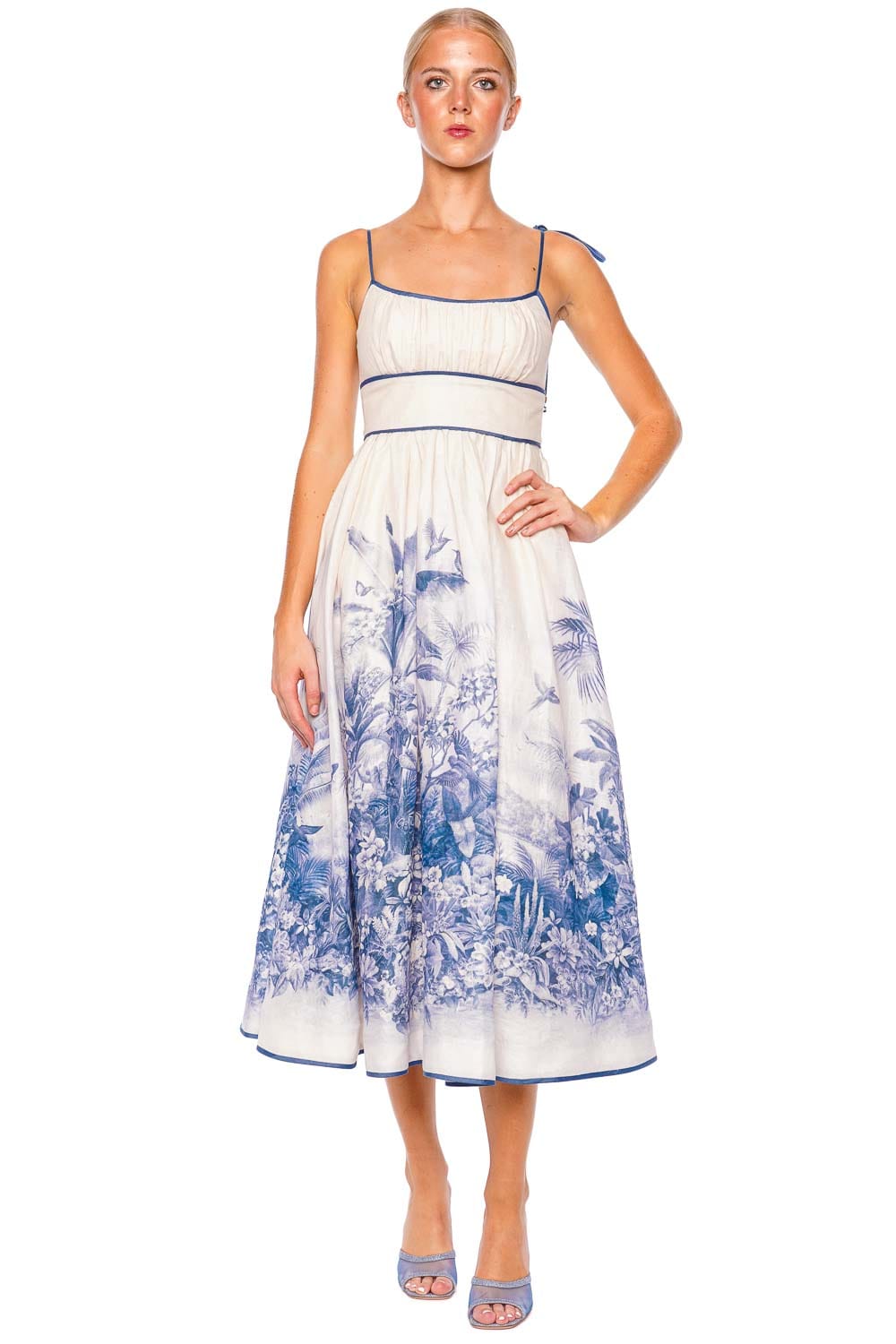 ZIMMERMANN Wylie Blue Palm Picnic Midi Dress