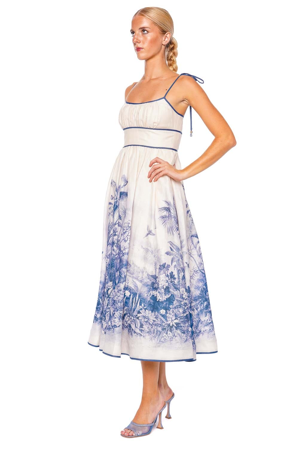 ZIMMERMANN Wylie Blue Palm Picnic Midi Dress