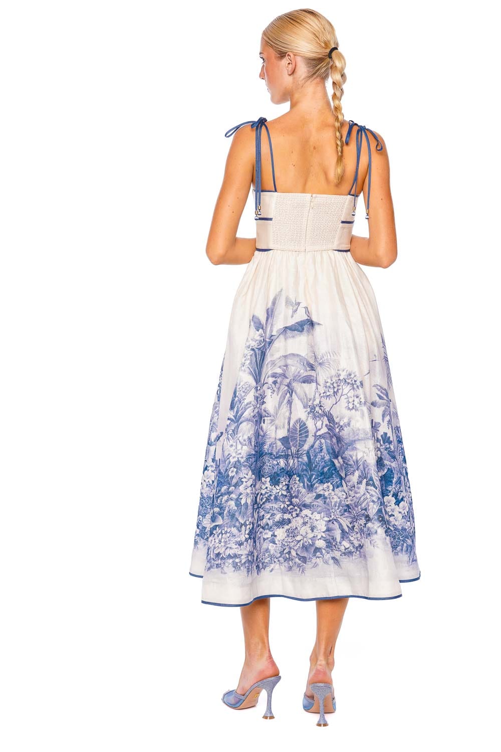 ZIMMERMANN Wylie Blue Palm Picnic Midi Dress