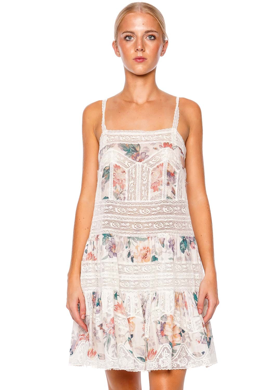 ZIMMERMANN Acacia Lace Trim Floral Mini Dress