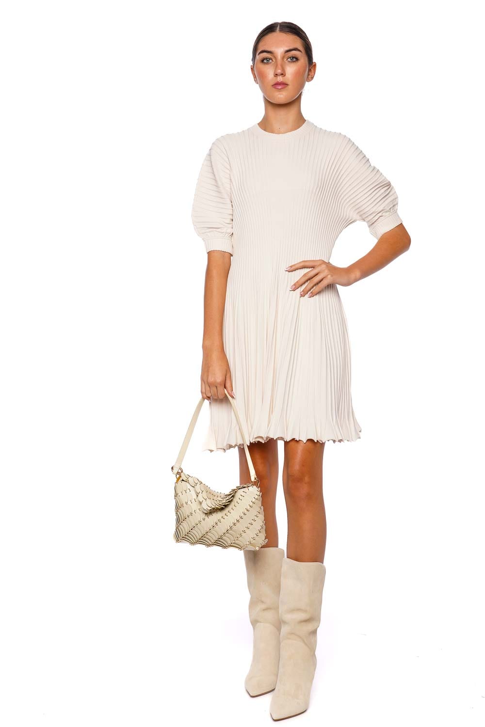 Ulla Johnson Talie Ribbed Knit Puff Sleeve Mini Dress