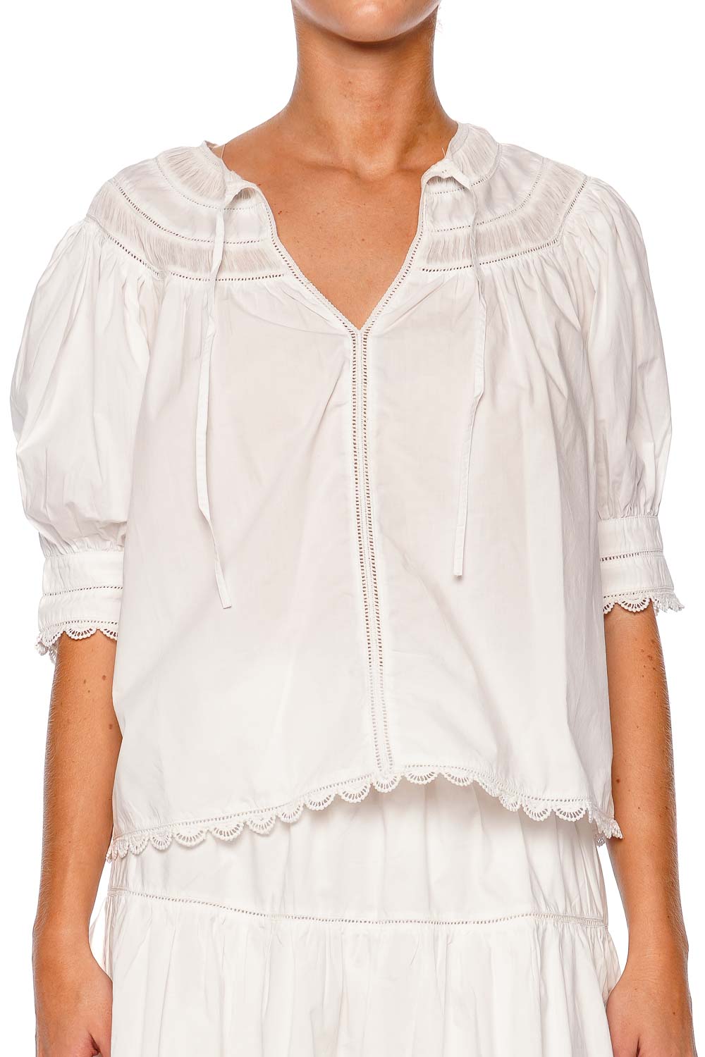 Ulla Johnson Dylan Lace Inset Scallop Cotton Top