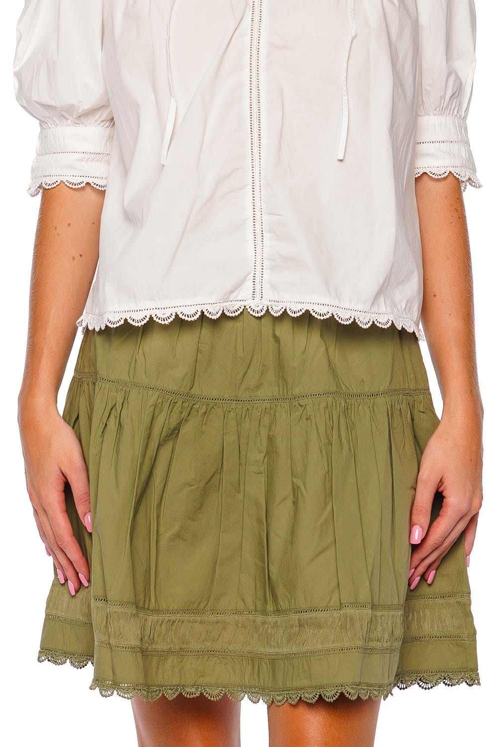 Ulla Johnson Ayla Lace Inset Scallop Mini Skirt