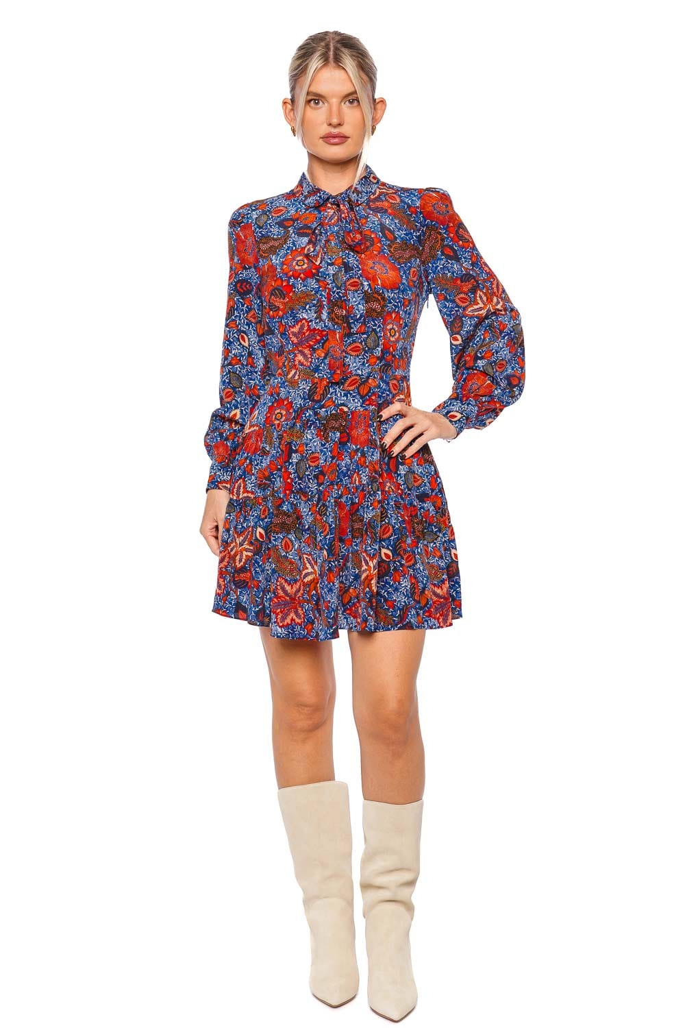 Ulla Johnson Aliya Printed Silk Long Sleeve Mini Dress