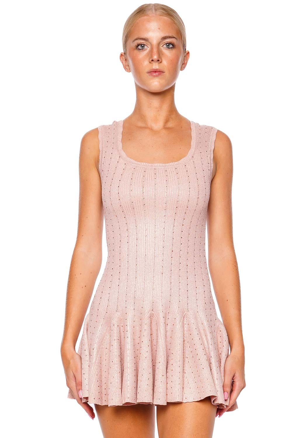 LoveShackFancy Maryanne Embellished Knit Mini Dress