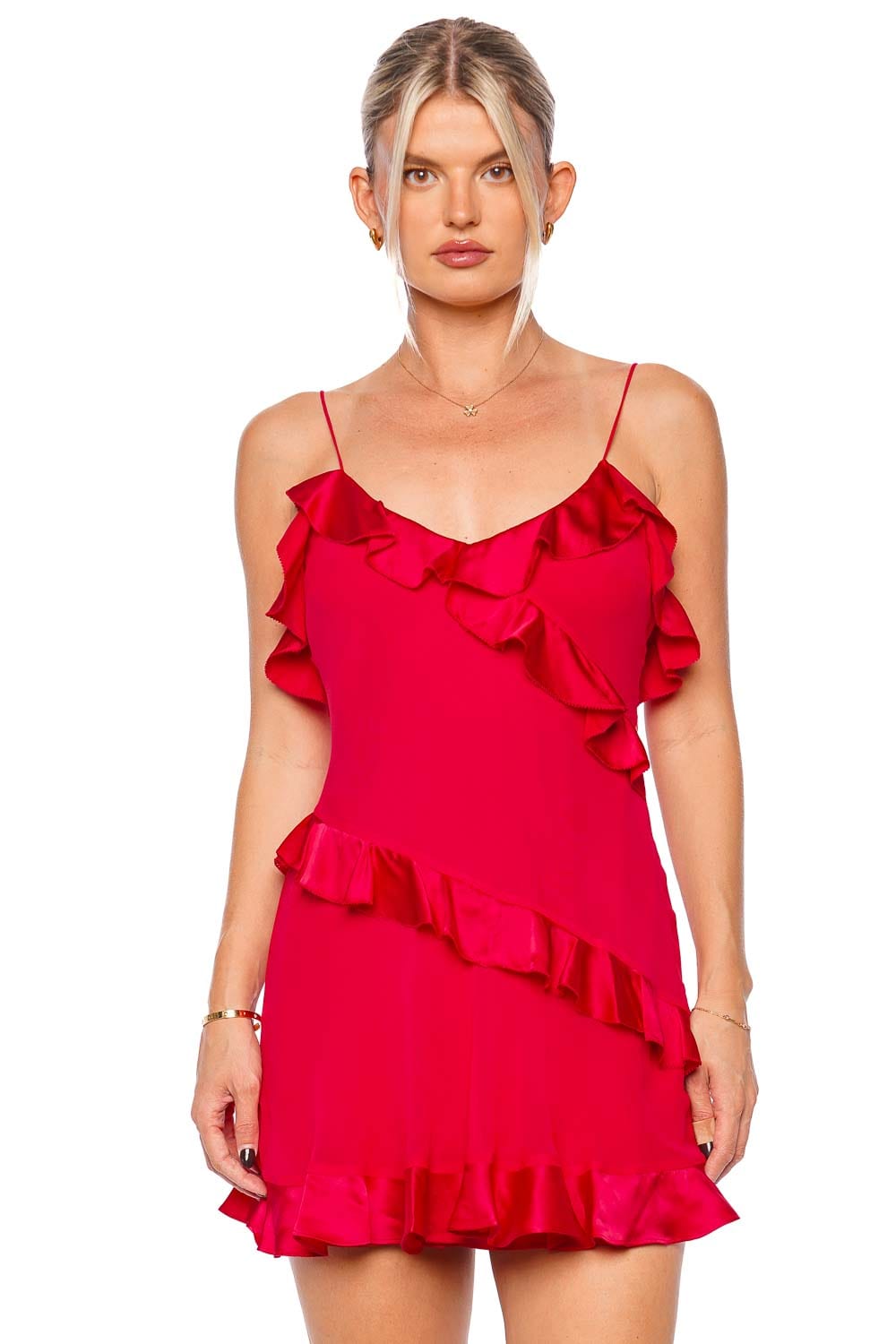 LoveShackFancy Lomina Ruffled Silk Mini Dress