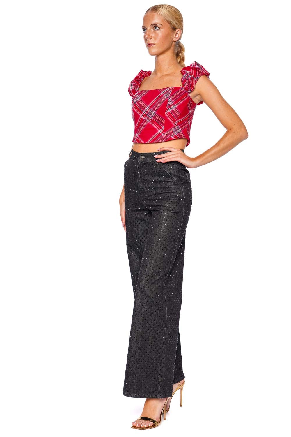 LoveShackFancy Maryjane Plaid Taffeta Cropped Top