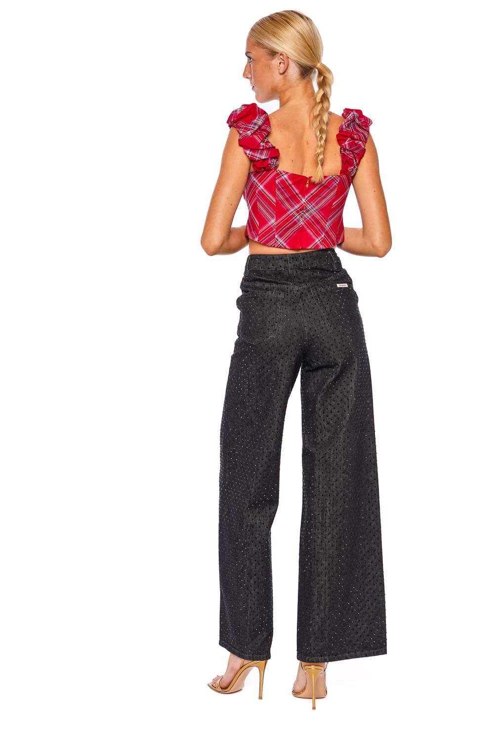 LoveShackFancy Maryjane Plaid Taffeta Cropped Top